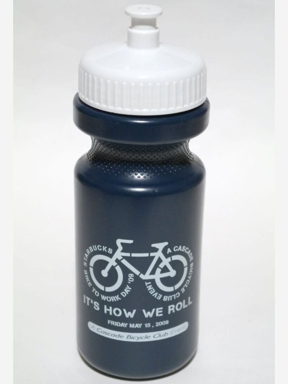 RARE '09 STARBUCKS COFFEE NAVY WATER BOTTLE BIKE BICYCLE SIREN ICED COLD PLASTIC